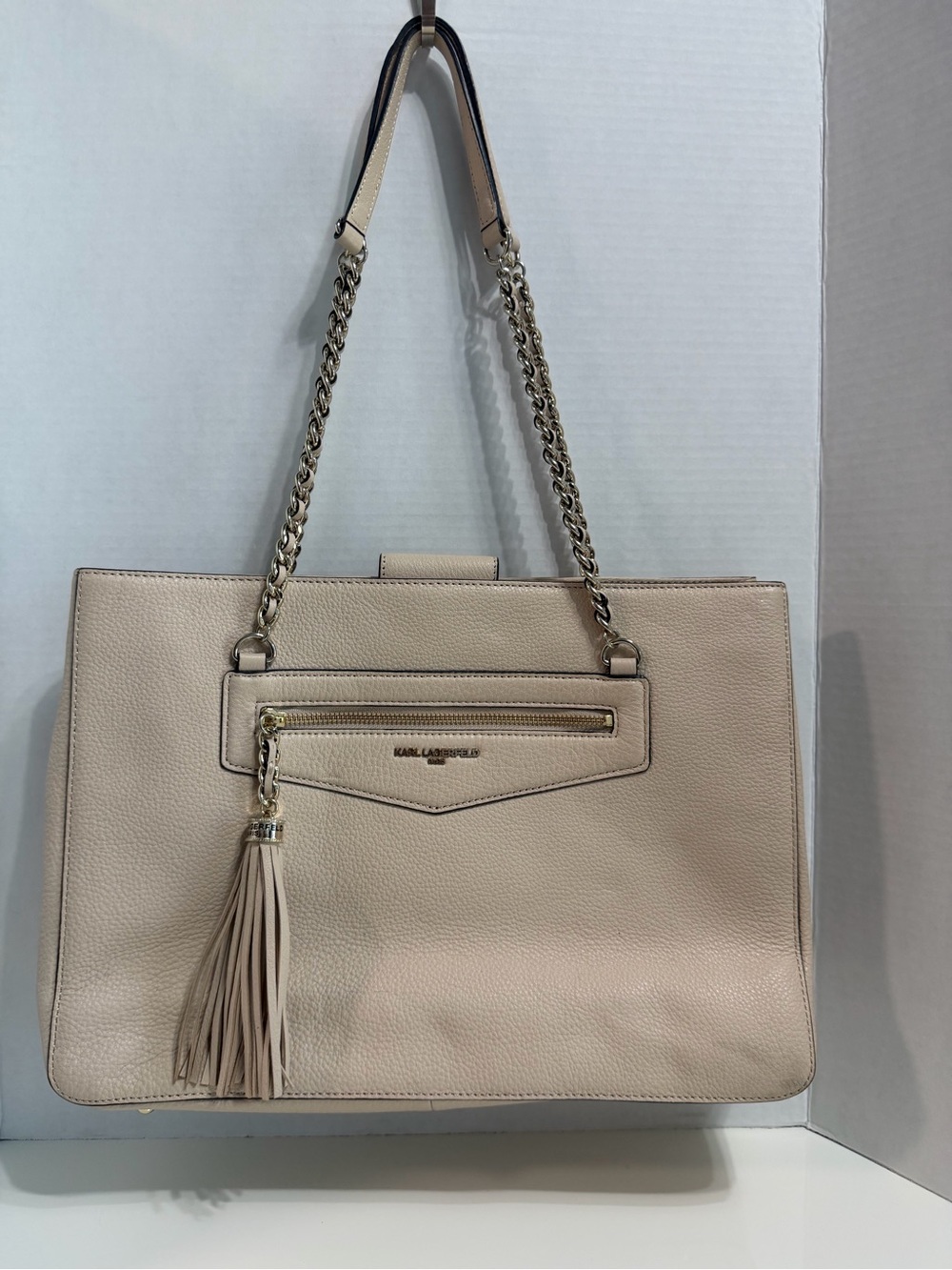 Karl Lagerfeld Blush Pink Leather Chain-Handle Shoulder Tote